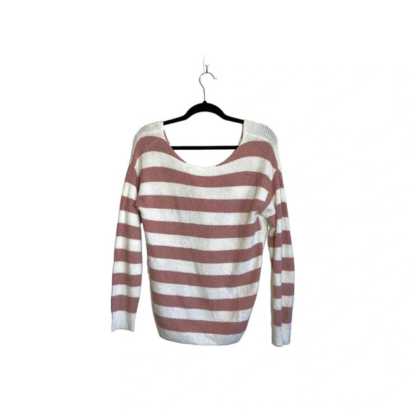 Maurices White & Pink Striped Open Twist Back Reversible Sweater Xsmall Women’s - Picture 11 of 11